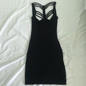 ASOS black scrappy body con dress, size 0-1
